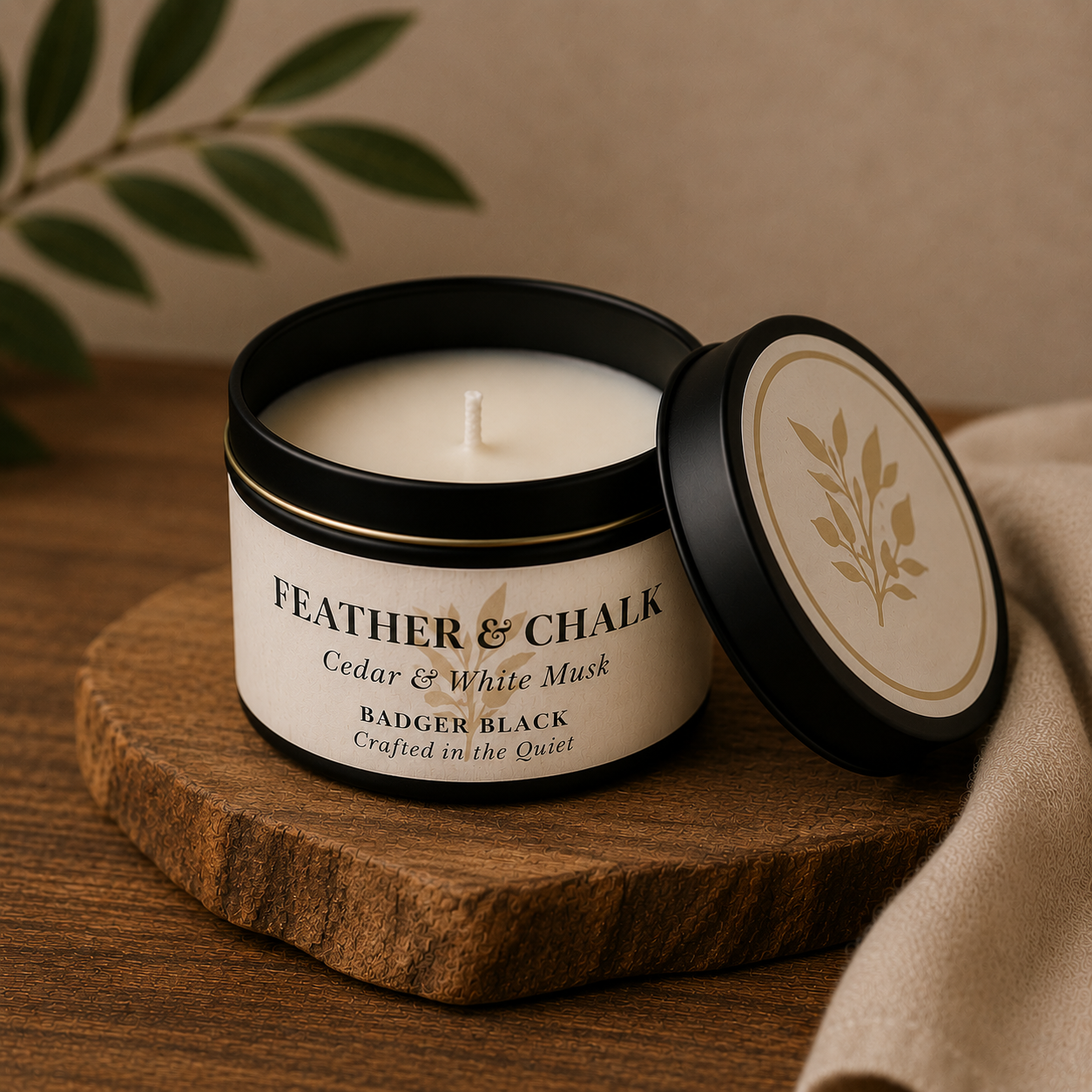 Feather & Chalk — Matte Black Tin Candle