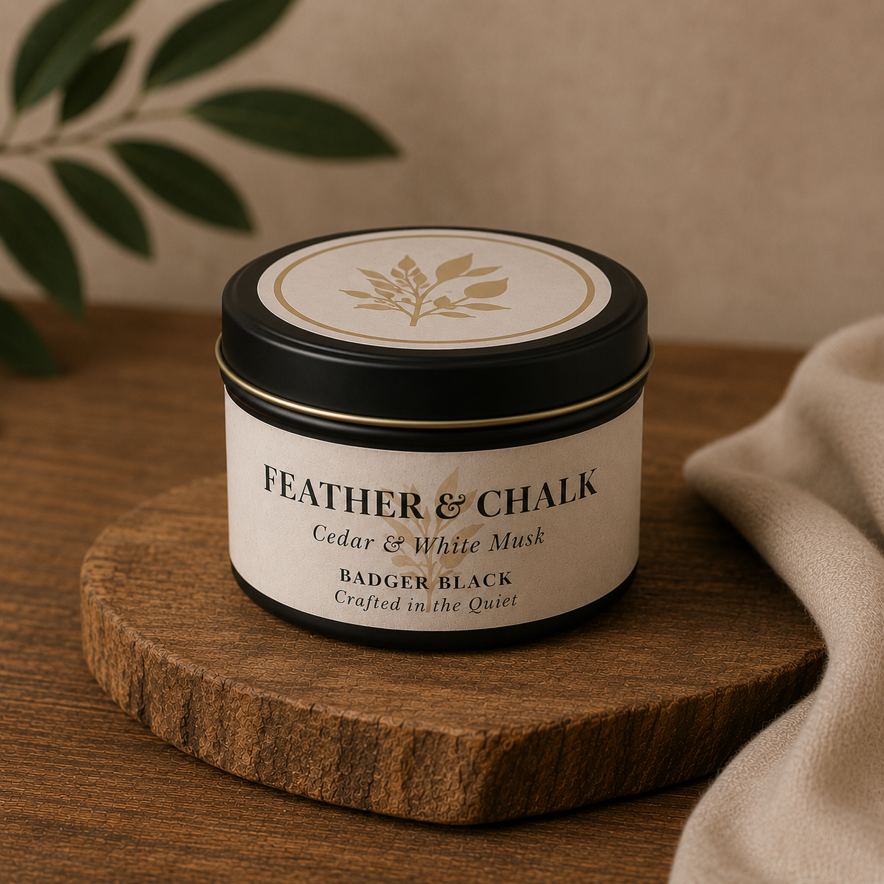 Feather & Chalk — Matte Black Tin Candle
